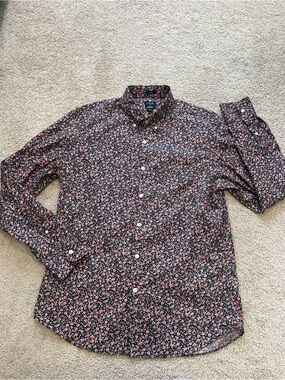J. Crew Flex Washed Slim Fit Shirt Blue Pink Floral LS Button Mens L T25